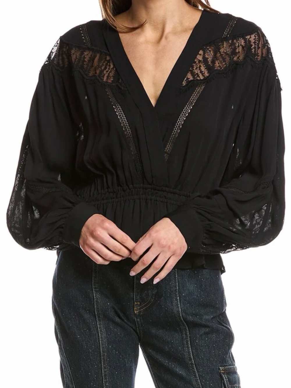 IRO Finra lace paneled crepe blouse